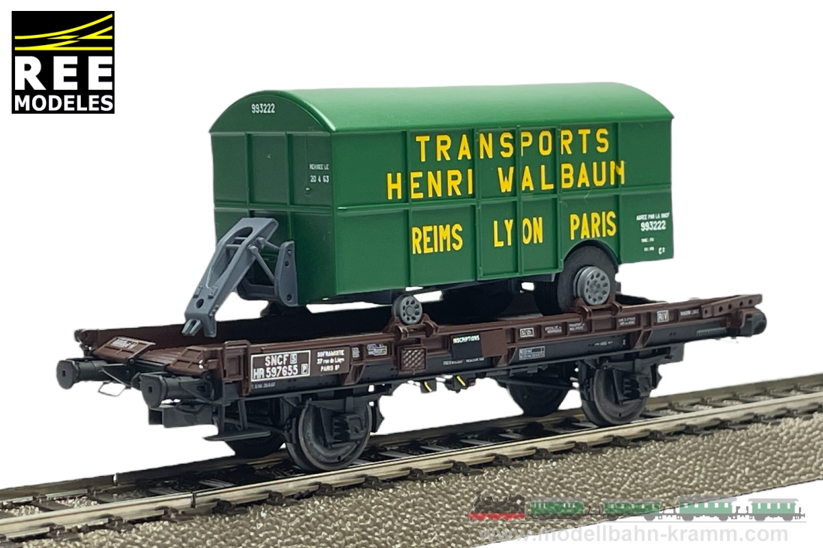 REE Modeles WB073.1, EAN 2000003553204: H0 Flachwagen + Auflieger Wal SNCF