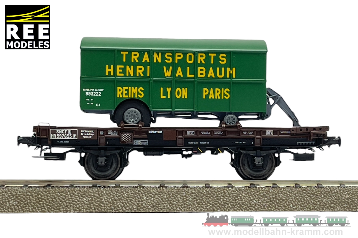 REE Modeles WB073.1, EAN 2000003553204: H0 Flachwagen + Auflieger Wal SNCF