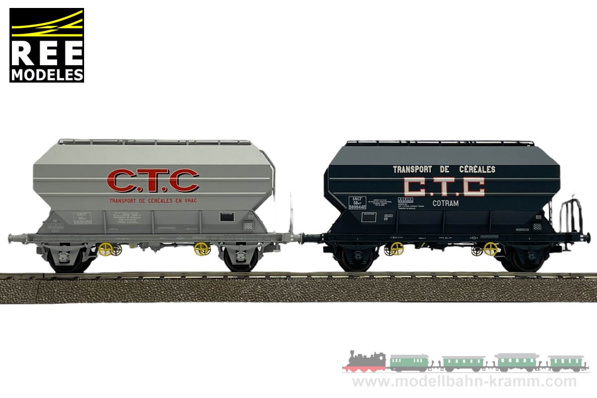 REE Modeles WB086, EAN 2000003553198: H0 2er Set Getreidewagen CTC SNCF