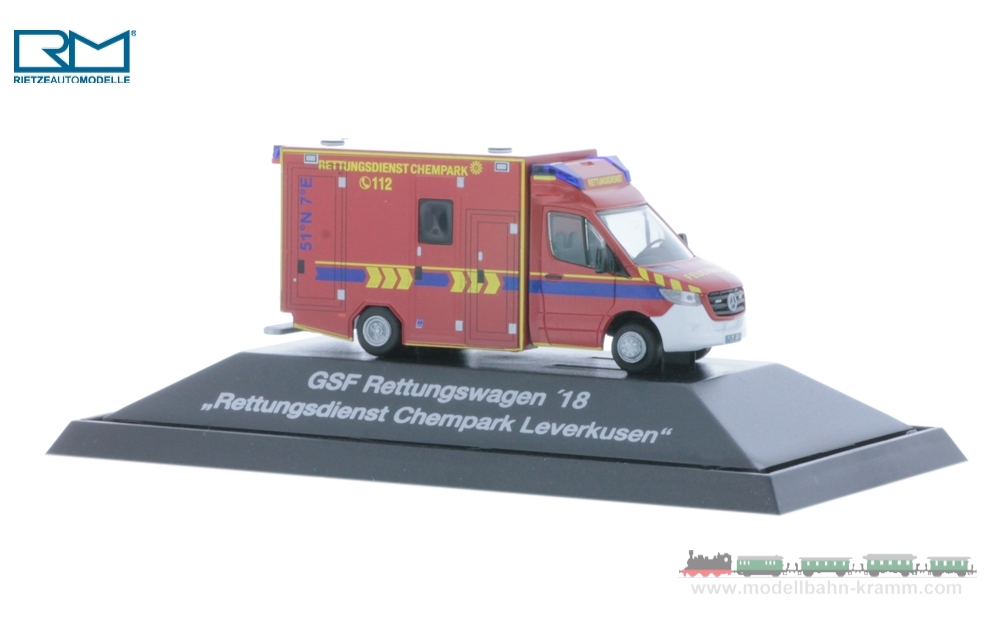 Rietze 76276, EAN 4037748762767: 1:87 GSF RTW ´18 Rettungsdienst Chempark Leverkusen