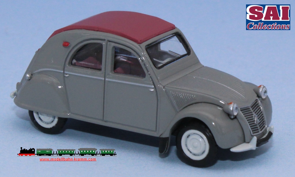 SAI Collection 6002, EAN 2000075301734: 1:87 Citroen 2CV AZLP 1958, grau, mit geschlossenem karminrotem Rolldach