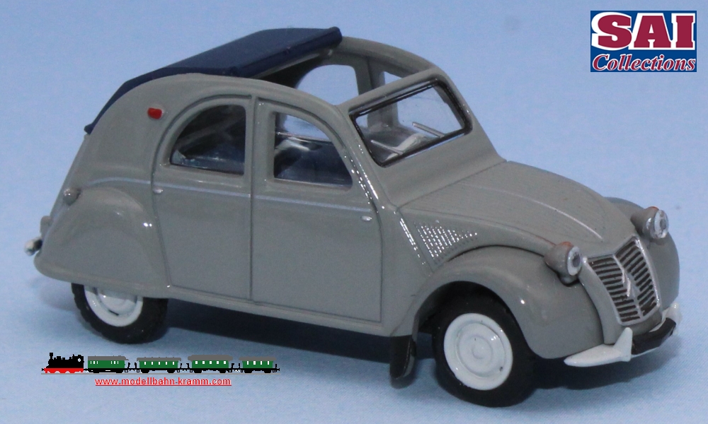 SAI Collection 6011, EAN 2000075301772: 1:87 Citroen 2CV AZLP 1958, grau, mit offenem dunkelblauem Rolldach