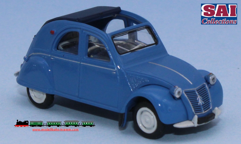 SAI Collection 6013, EAN 2000075301796: 1:87 Citroen 2CV AZLP 1958, blau, mit offenem dunkelblauem Rolldach