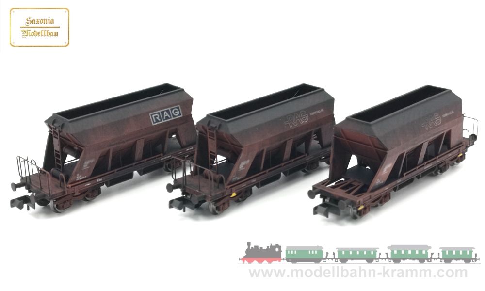 Saxonia Modellbau 180001, EAN 2000075508843: N Selbstentladewagen-Set RAG, gealtert, Epoche IV