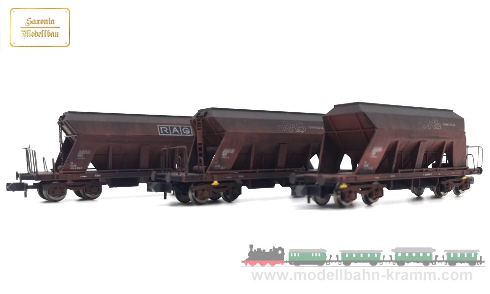 Saxonia Modellbau 180001, EAN 2000075508843: N Selbstentladewagen-Set RAG, gealtert, Epoche IV