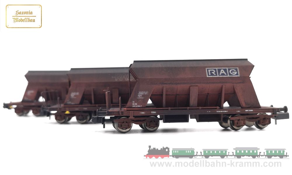 Saxonia Modellbau 180001, EAN 2000075508843: N Selbstentladewagen-Set RAG, gealtert, Epoche IV