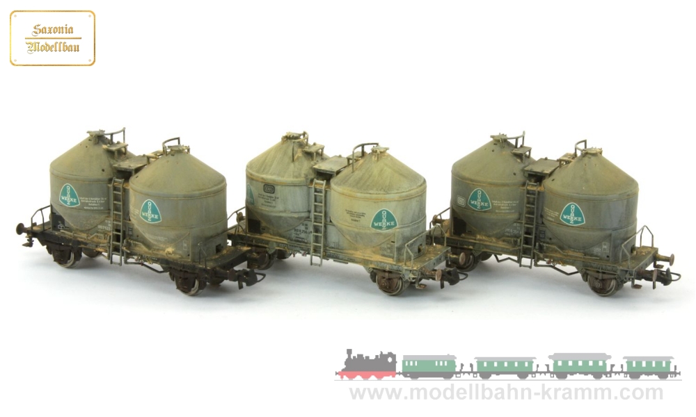 Saxonia Modellbau 87033, EAN 2000075413581: H0 3er Set Silowagen Ucs 909 DB gealtert
