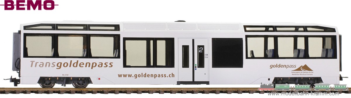 Bemo 3699302, EAN 2000075491411: H0 DC Niederflurwagen Bs 232 GoldenPass MOB