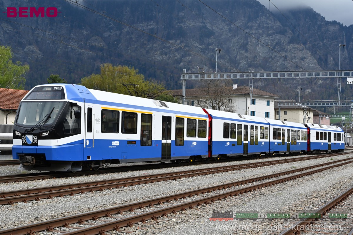 Bemo 7245115, EAN 2000075977717: H0m DC analog Triebzug ABe 4/16 3165 Weissfluh VBZ-Design RhB