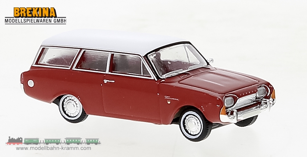 Brekina 19476, EAN 4026538194765: Ford Taunus P3 Turnier (1964), rot / weiß