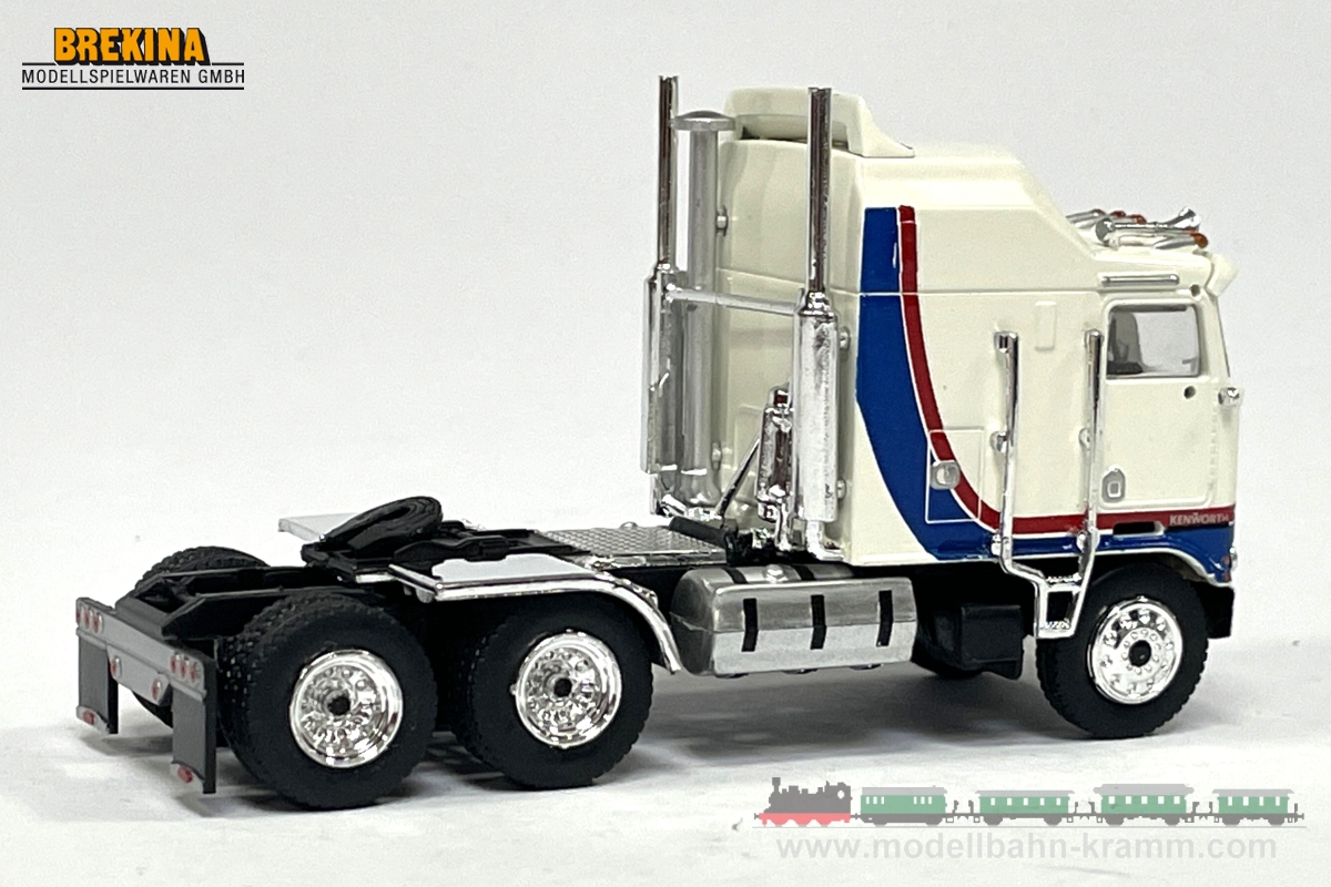 Brekina 85731, EAN 4026538857318: 1:87 Kenworth K100 Aerodyne weiss/blau/rot 1976