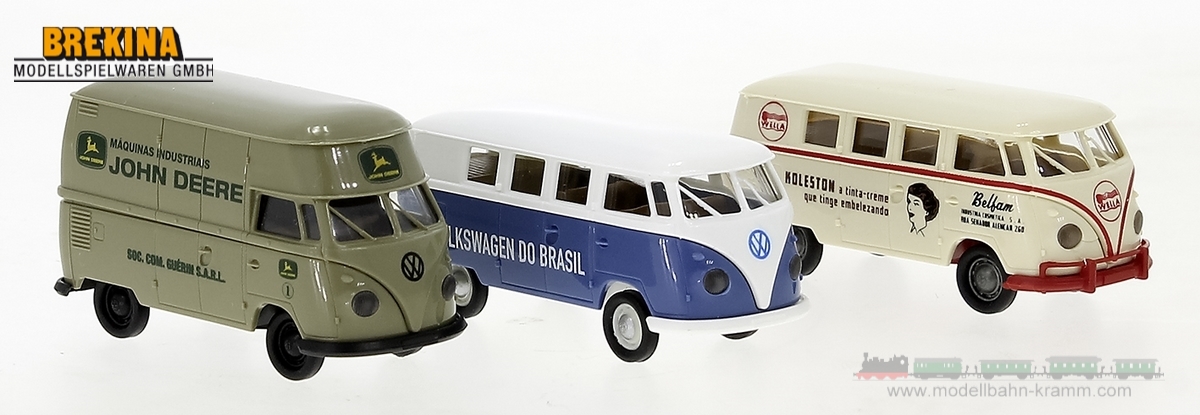 Brekina 90494, EAN 4026538904944: H0/1:87 Set mit 3 VW Bulli aus Südamerika