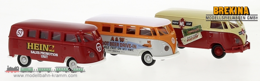 Brekina 90495, EAN 4026538904951: H0/1:87 Set mit 3 VW-Bulli-Modellen aus Nordamerika