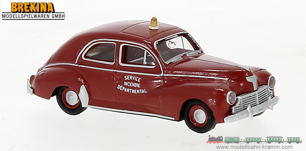 Brekina 92983, EAN 4026538929831: H0/1:87 Peugeot 203 mit Gelblicht rot, 1948, Service Incendie Departmental