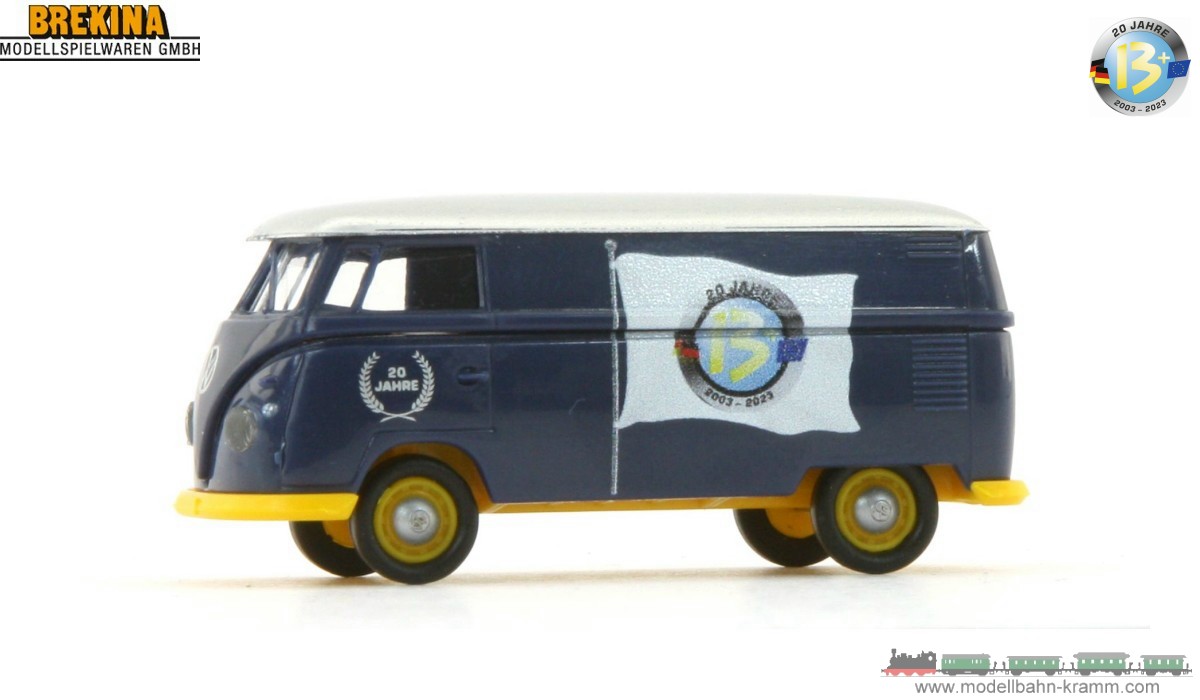 Brekina 932331A, EAN 2000075575913: H0/1:87 VW T1b Kasten 20 Jahre w13plus Jubiläumsmodell 2023