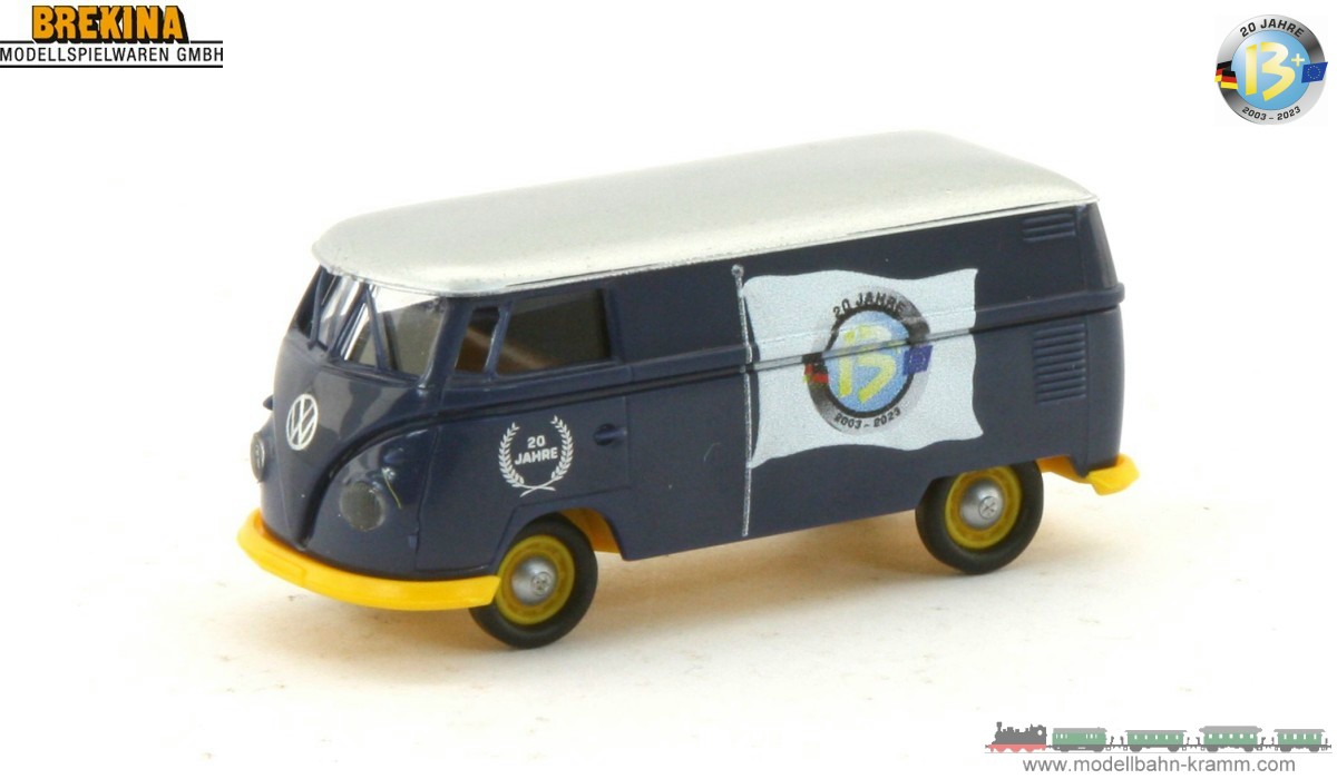 Brekina 932331A, EAN 2000075575913: H0/1:87 VW T1b Kasten 20 Jahre w13plus Jubiläumsmodell 2023