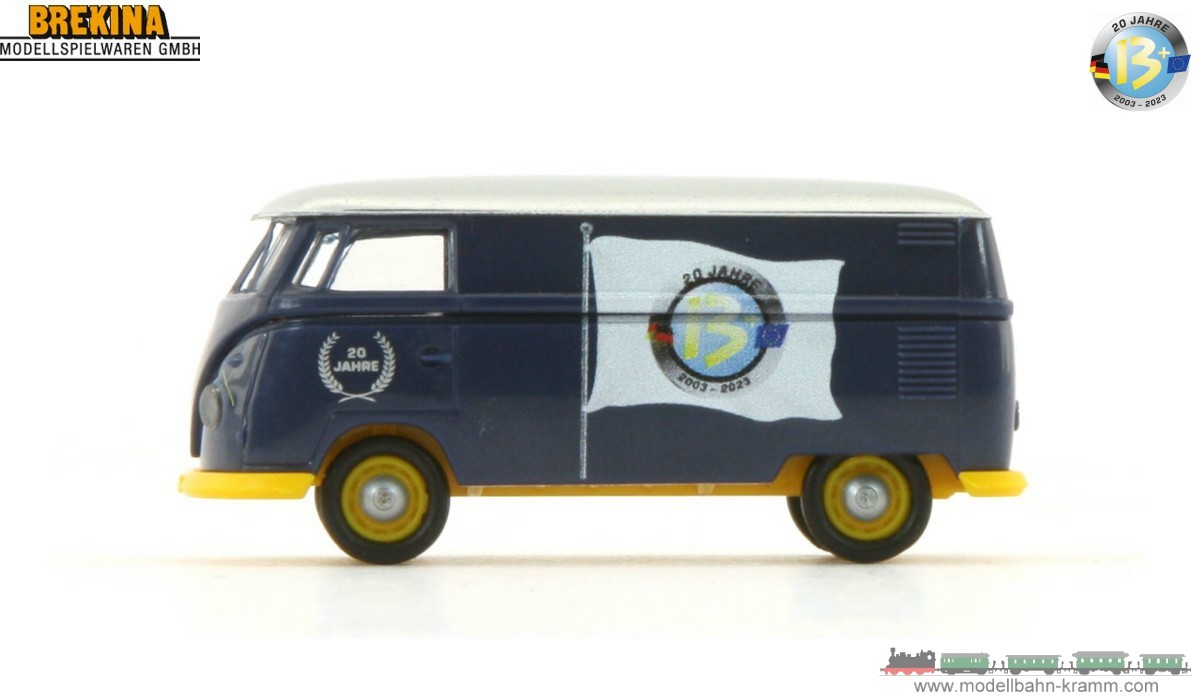 Brekina 932331A, EAN 2000075575913: H0/1:87 VW T1b Kasten 20 Jahre w13plus Jubiläumsmodell 2023