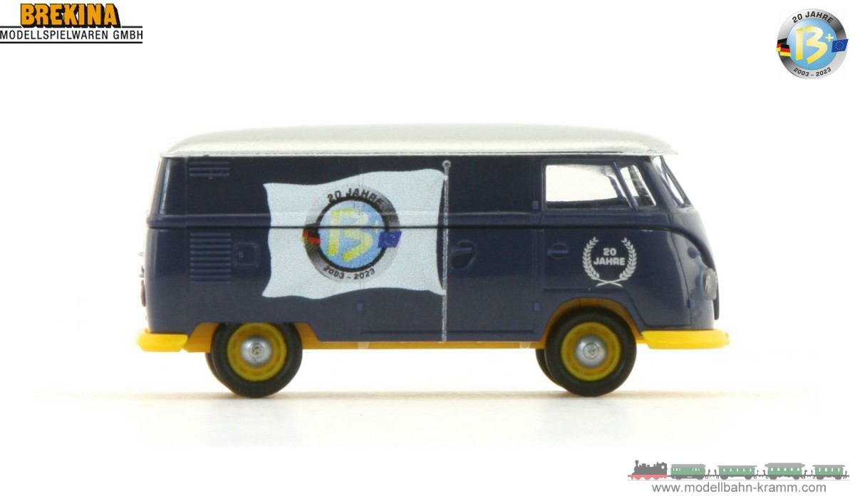 Brekina 932331A, EAN 2000075575913: H0/1:87 VW T1b Kasten 20 Jahre w13plus Jubiläumsmodell 2023