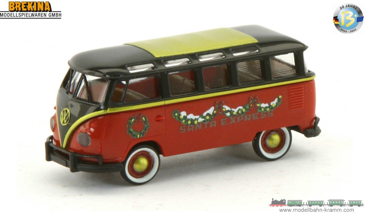 Brekina 932344, EAN 2000075575968: H0/1:87 VW T1b Bus ´SANTA EXPRESS´ Weihnachtsmodell 2023