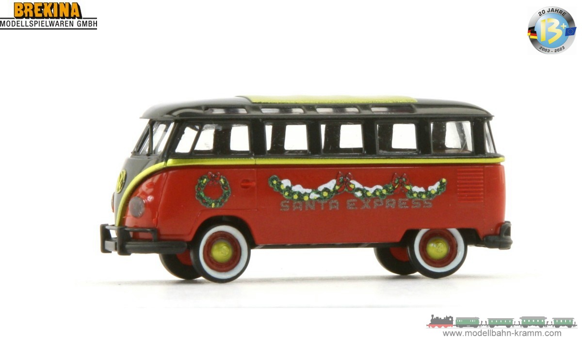Brekina 932344, EAN 2000075575968: H0/1:87 VW T1b Bus ´SANTA EXPRESS´ Weihnachtsmodell 2023
