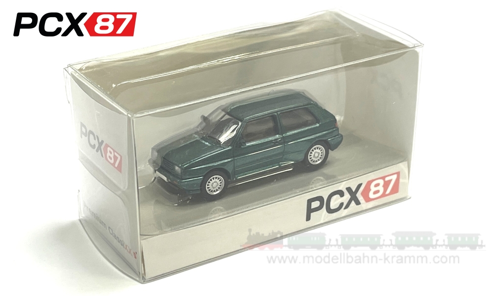 Brekina PCX870084, EAN 4052176494615: H0/1:87 VW Rallye Golf metallic dunkelgrün, 1989 (PCX)