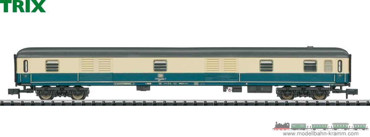 TRIX 18569, EAN 4028106185694: N Schnellzug-Gepäckwagen Bauart Dm 902 Ozeanblau/Elfenbein mit LED Zugschlußsignal, DB