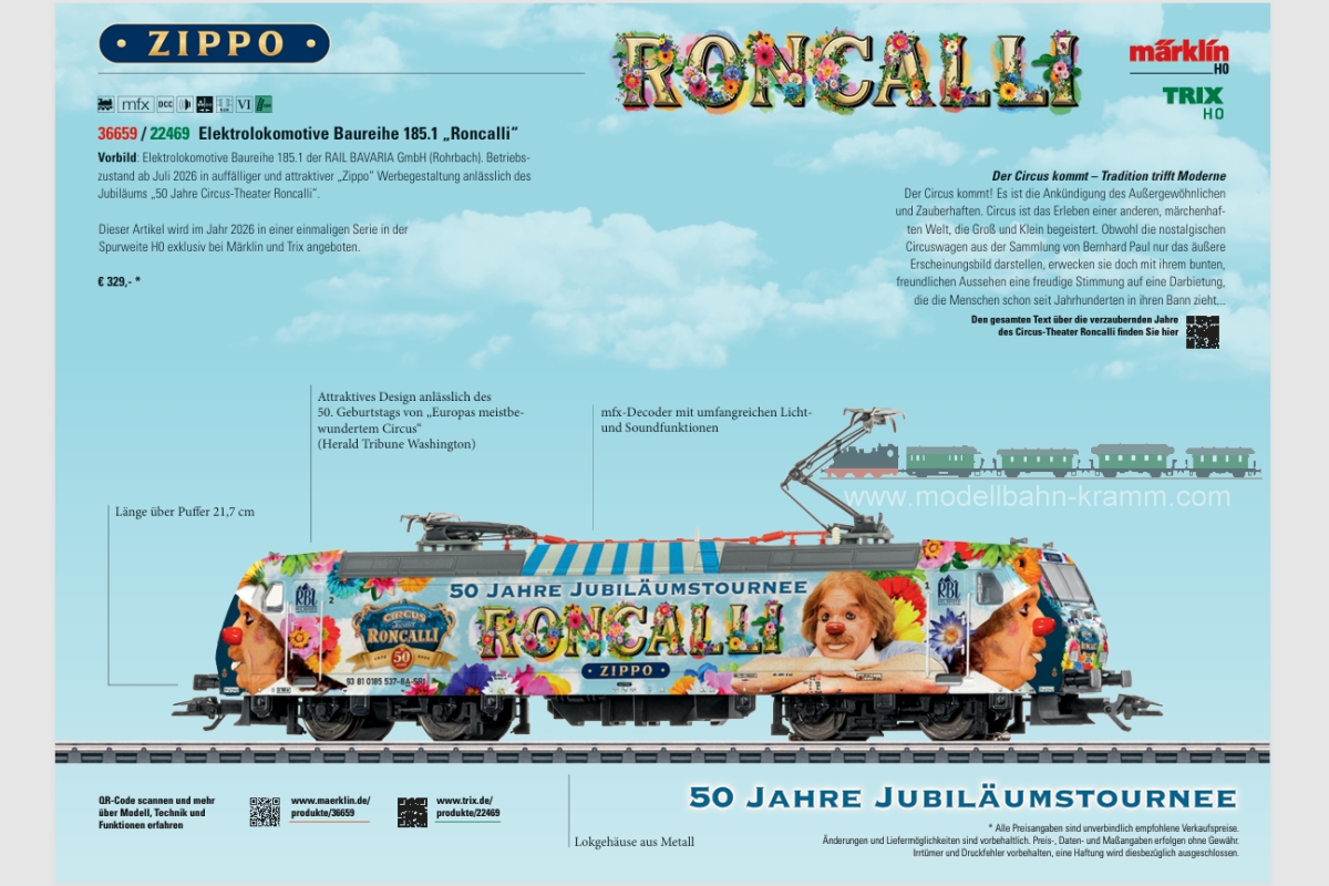 TRIX 22469, EAN 4028106224690: H0-Sound, Elektrolokomotive Baureihe 185.1 Roncalli, Epoche VI