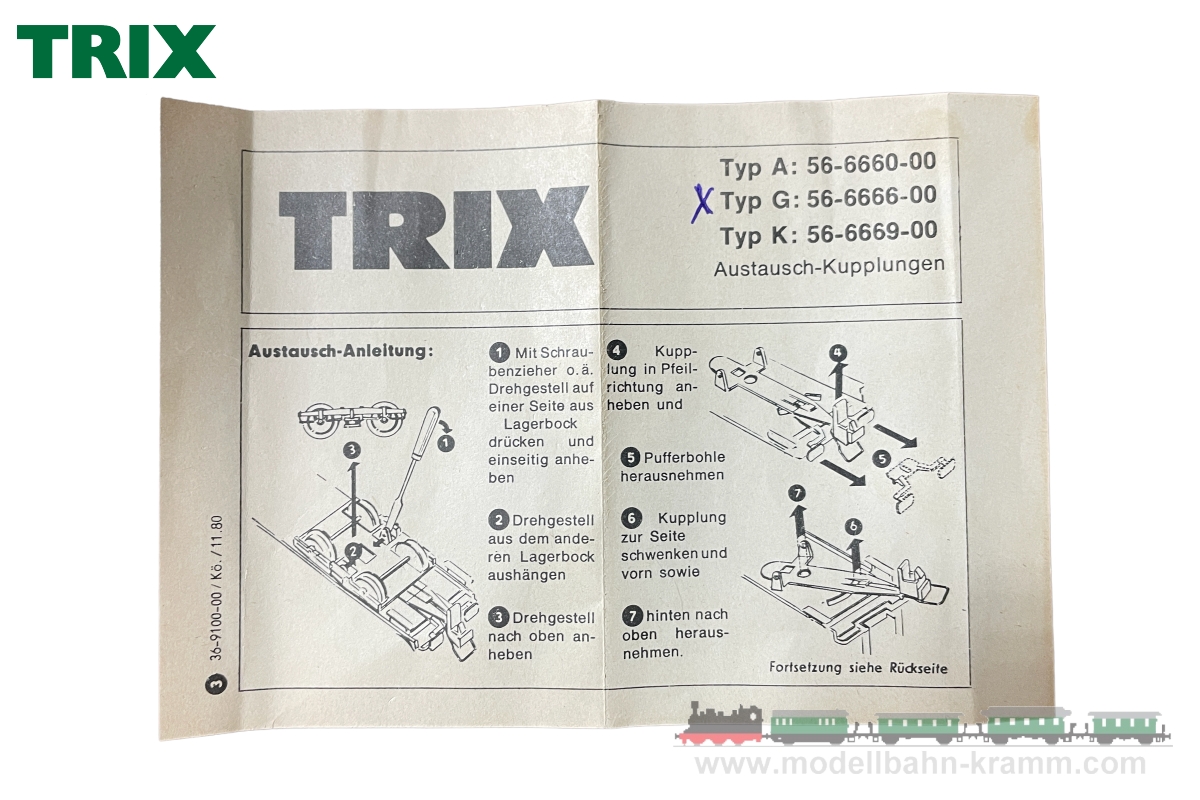 TRIX 66666, EAN 4028106666667: H0 Austausch-Kupplung Typ G für D-Zug Wagen