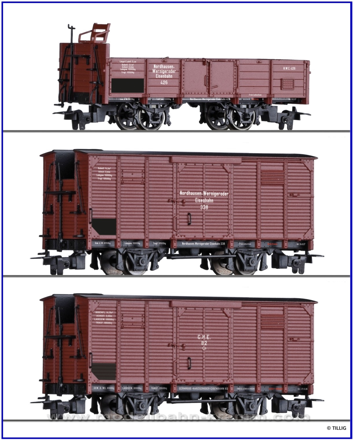 Tillig 01273, EAN 4012501012730: H0m Güterwagenset NEW/GHE