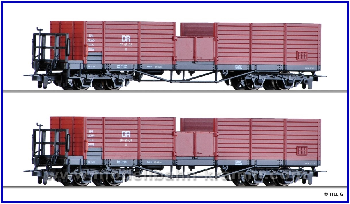 Tillig 05924, EAN 4012501059247: H0e 2x offener Güterwagen, DR