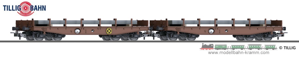 Tillig 70059, EAN 4012501700590: H0 DC 2er Güterwagenset Schwerlastwagen beladen mit Stahlbrammen DBAG