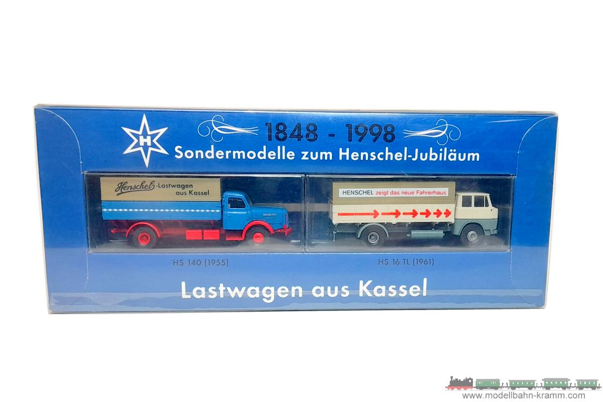 1A.Gebrauchtware 087.0090360.001, EAN 2000075558718: Brekina H0 90360 Set Henschel-Lastwagen aus Kassel 2-teilig