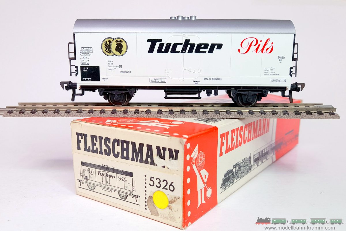 1A.second hand goods 240.0005326.001, EAN 2000075554338: Fleischmann H0 DC 5326 Kühlwagen Ichqrss 377, Tucher, DB, Epoche IV.