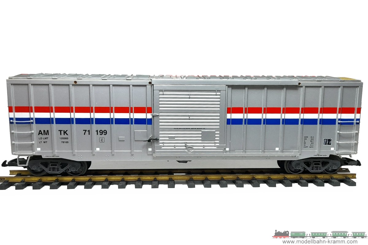 1A.second hand goods 501.0044930.001, EAN 2000075564887: LGB G DC 44930 Güterwagen Box Car 4-achsig Amtrak silber US