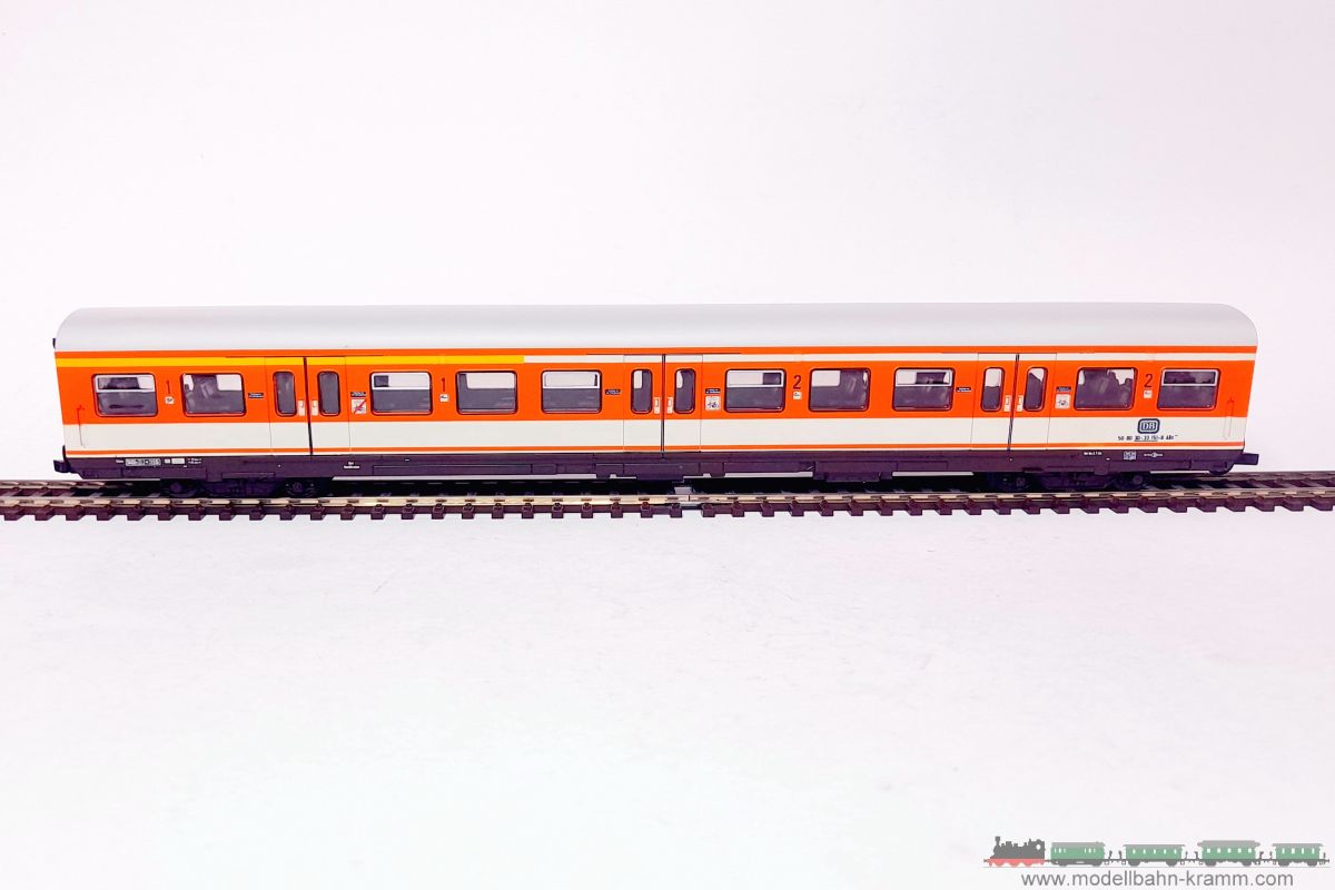 1A.Gebrauchtware 711.0044670.003, EAN 2000075530950: Roco H0 DC 44670 S-Bahnwagen 1./2. Klasse kieselgrau/orange DB