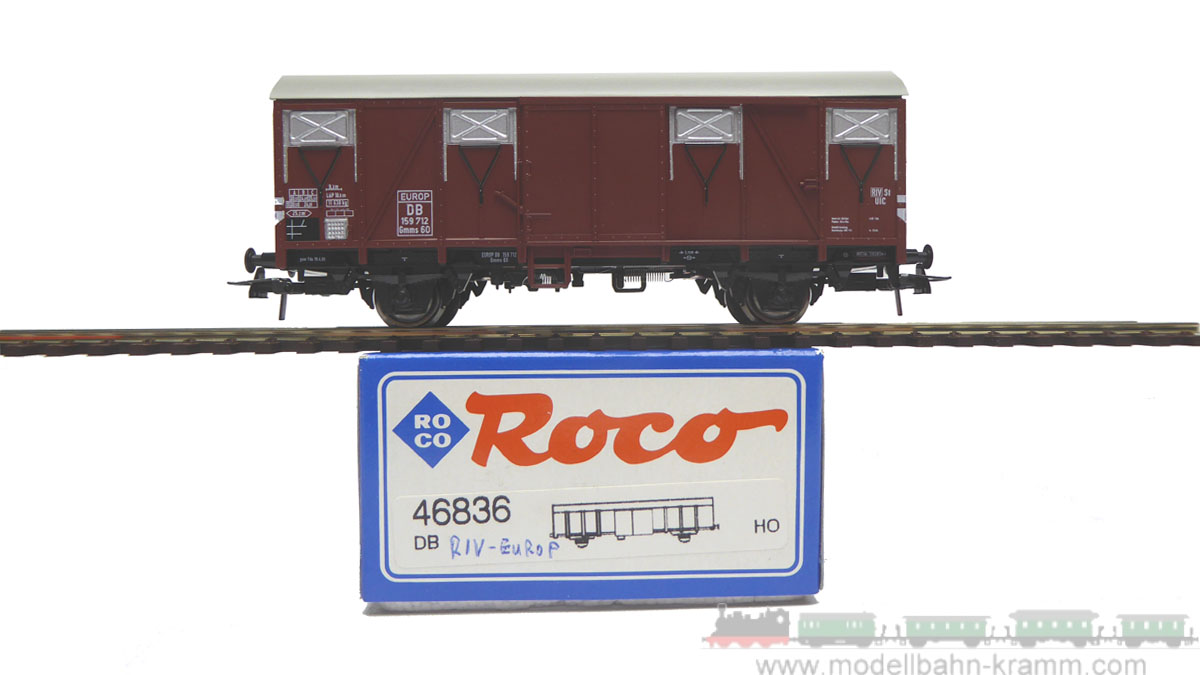 1A.second hand goods 711.0046836.001, EAN 2000075478290: Roco H0 46836 gedeckter Güterwagen 2-achsig braun DB