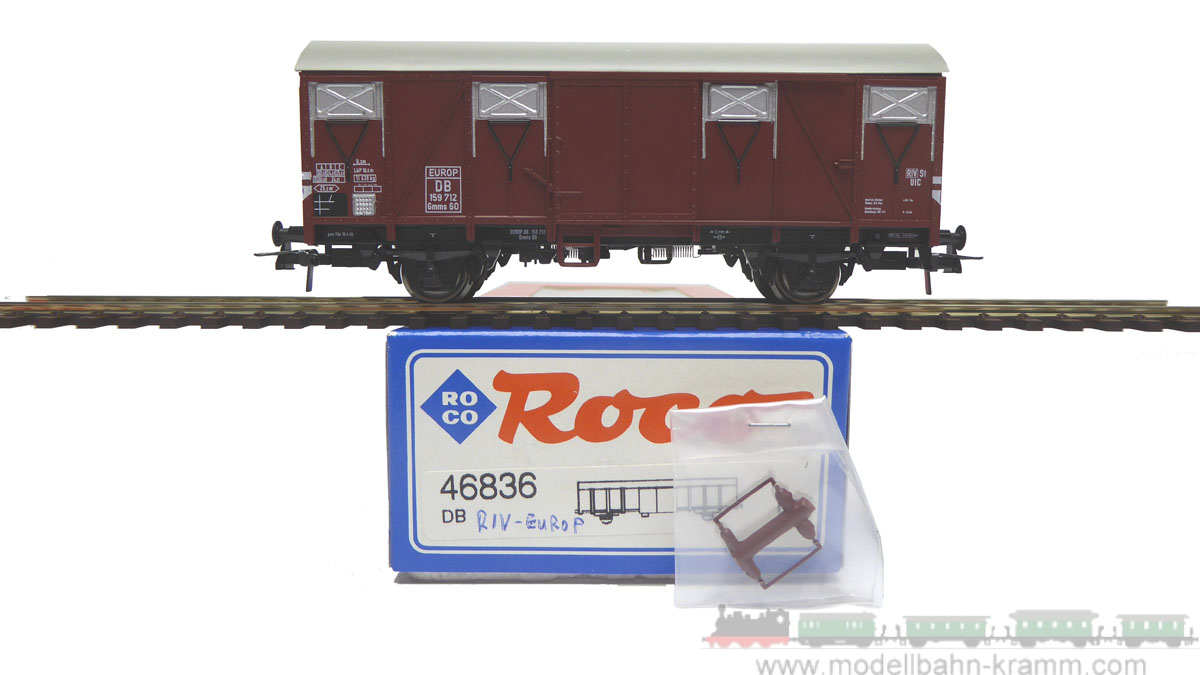 1A.Gebrauchtware 711.0046836.001, EAN 2000075478290: Roco H0 46836 gedeckter Güterwagen 2-achsig braun DB