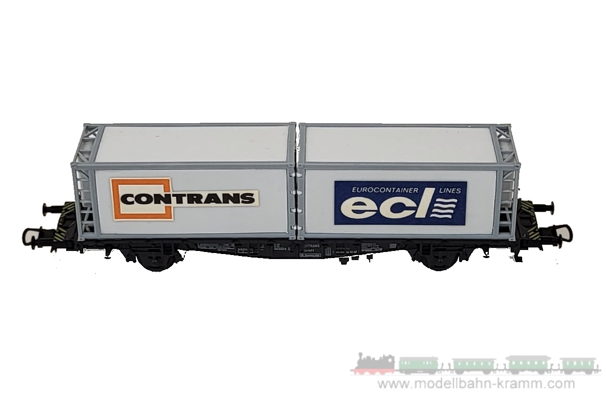 1A.Gebrauchtware 743.0002013.002, EAN 2000075580795: Röwa H0 DC 2013 Containertragwagen ECL/CONTRANS  DB