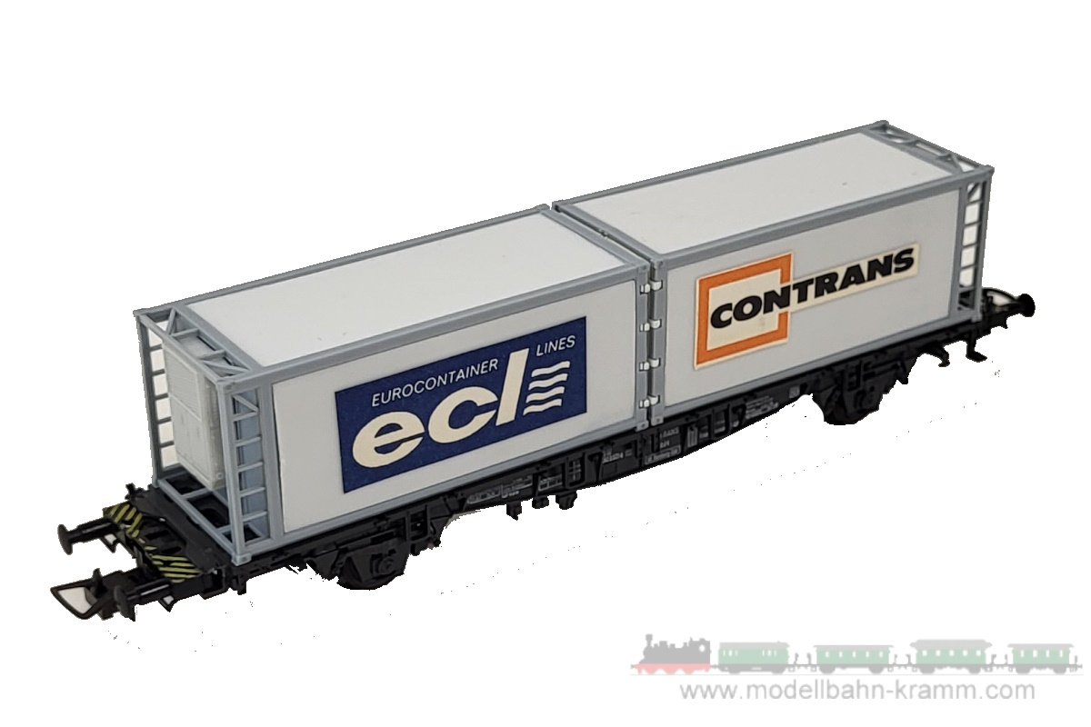 1A.second hand goods 743.0002013.002, EAN 2000075580795: Röwa H0 DC 2013 Containertragwagen ECL/CONTRANS  DB