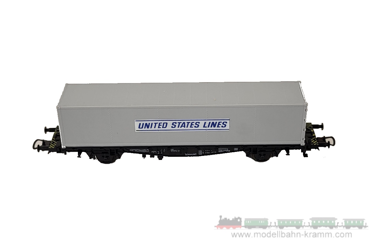 1A.Gebrauchtware 743.0002014.001, EAN 2000075580061: Röwa H0 DC 2014 Containertragwagen UNITED STATES LINE grau DB