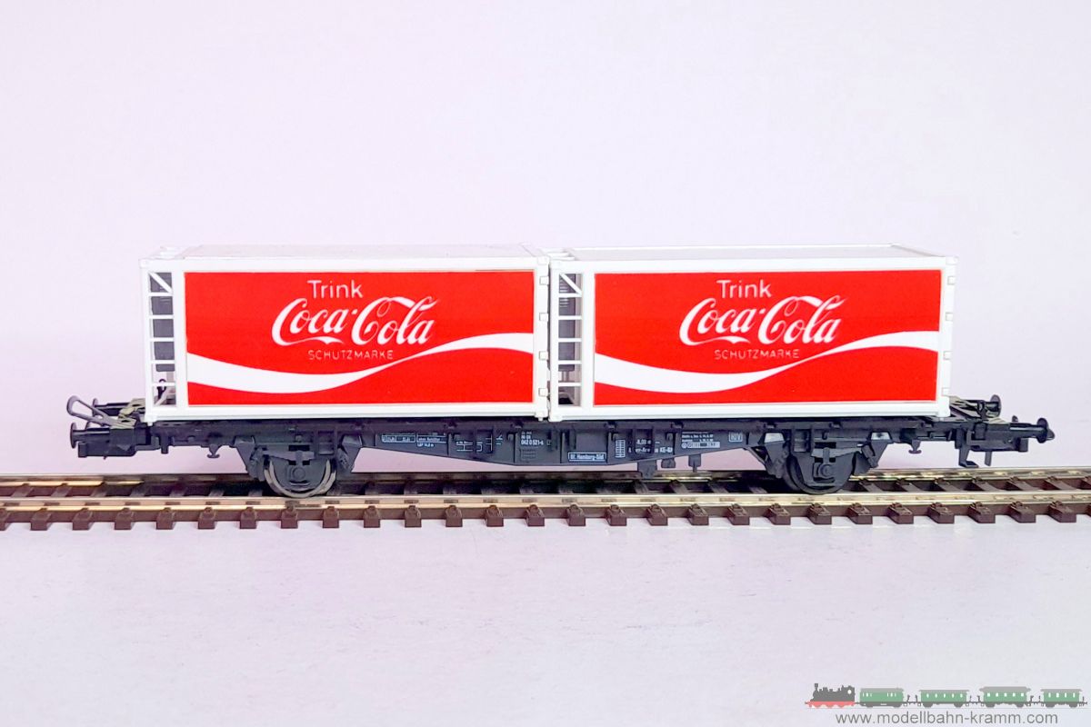 1A.second hand goods 743.0002315.001, EAN 2000075548429: Röwa H0 DC 2315 Containertragwagen Coca Cola DB