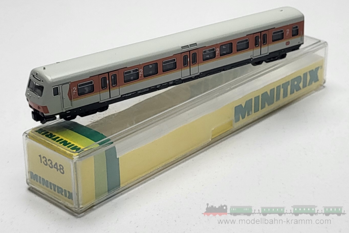 1A.Gebrauchtware 870.0013348.001, EAN 2000075654304: Minitrix N 13348 S-Bahn Steuerwagen Bxf 796.2 orange/kieselgrau DB