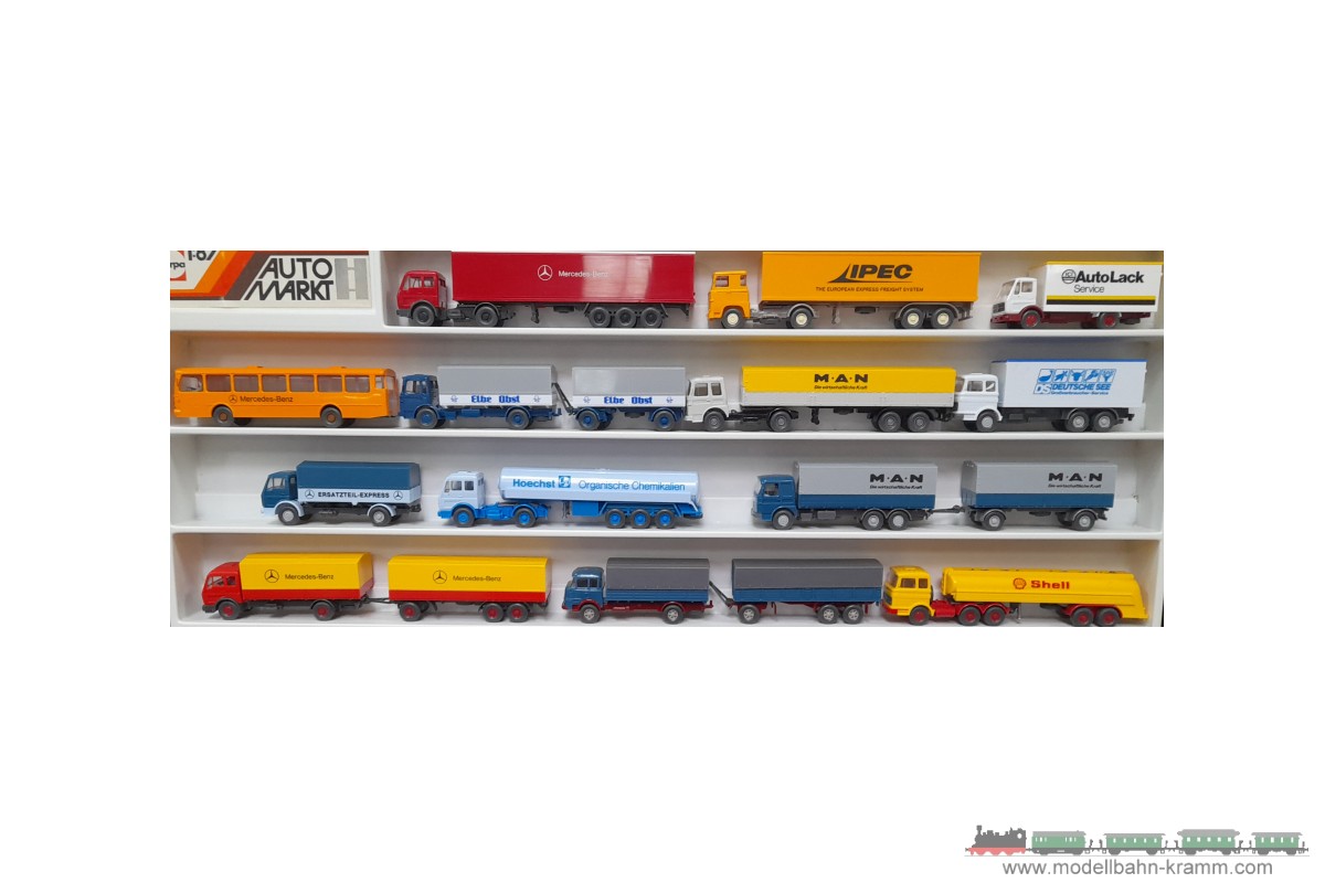 1A.Gebrauchtware 940.0001023.001, EAN 2000075462909: Wiking H0 Herpa-Kunststoffsammelbox mit 23 Wiking-LKW
