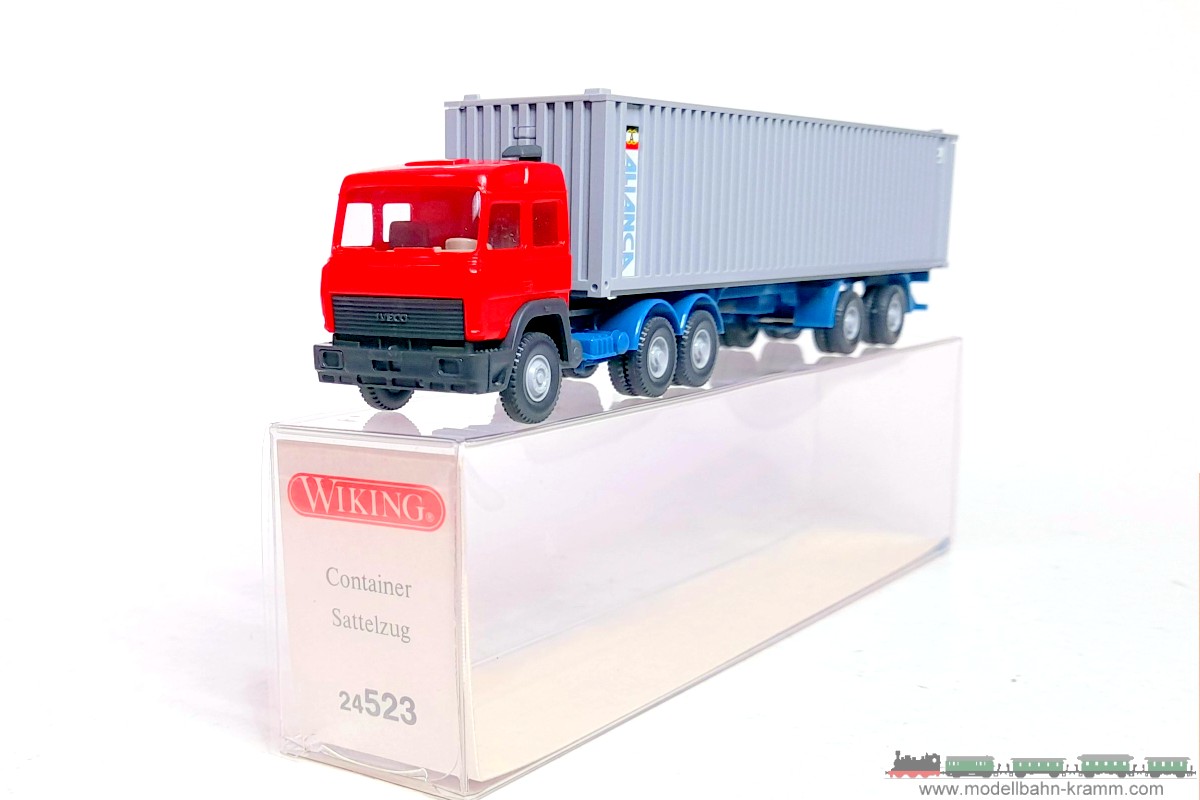1A.Gebrauchtware 940.0024523.001, EAN 2000075560889: Wiking H0 24523 Iveco  Containersattelzug mit 40ft Stahl-Container Alianca