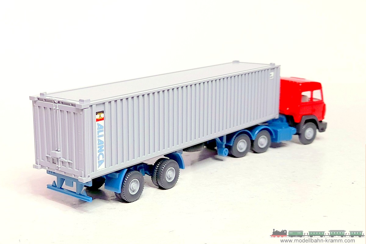 1A.Gebrauchtware 940.0024523.001, EAN 2000075560889: Wiking H0 24523 Iveco  Containersattelzug mit 40ft Stahl-Container Alianca