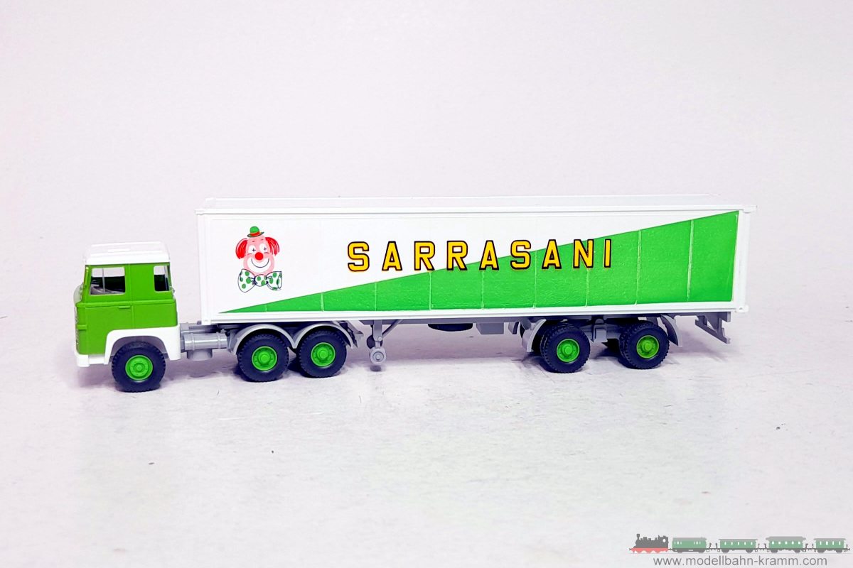1A.second hand goods 940.0025520.001, EAN 2000075556745: Wiking H0 25520 SCANIA 111 Container-SZ mit 40´-Box Sarrasani
