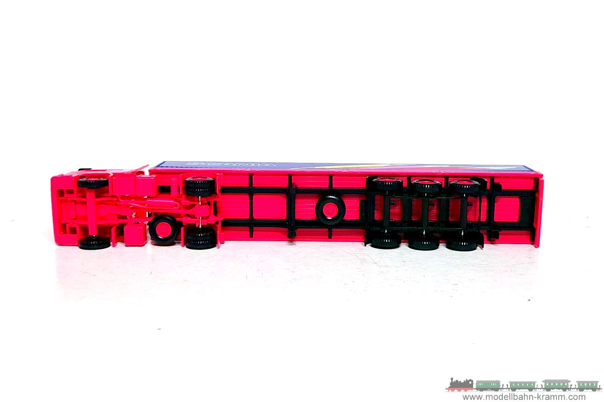 1A.Gebrauchtware 940.0051802.001, EAN 2000075556752: Wiking H0 0051802 SCANIA Pritschen Sattelzug pink/blau