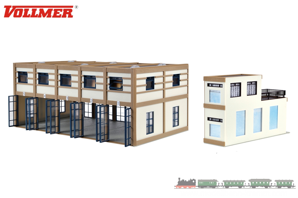Vollmer 45607, EAN 4026602456072: H0 Fahrzeughalle mit Anbau