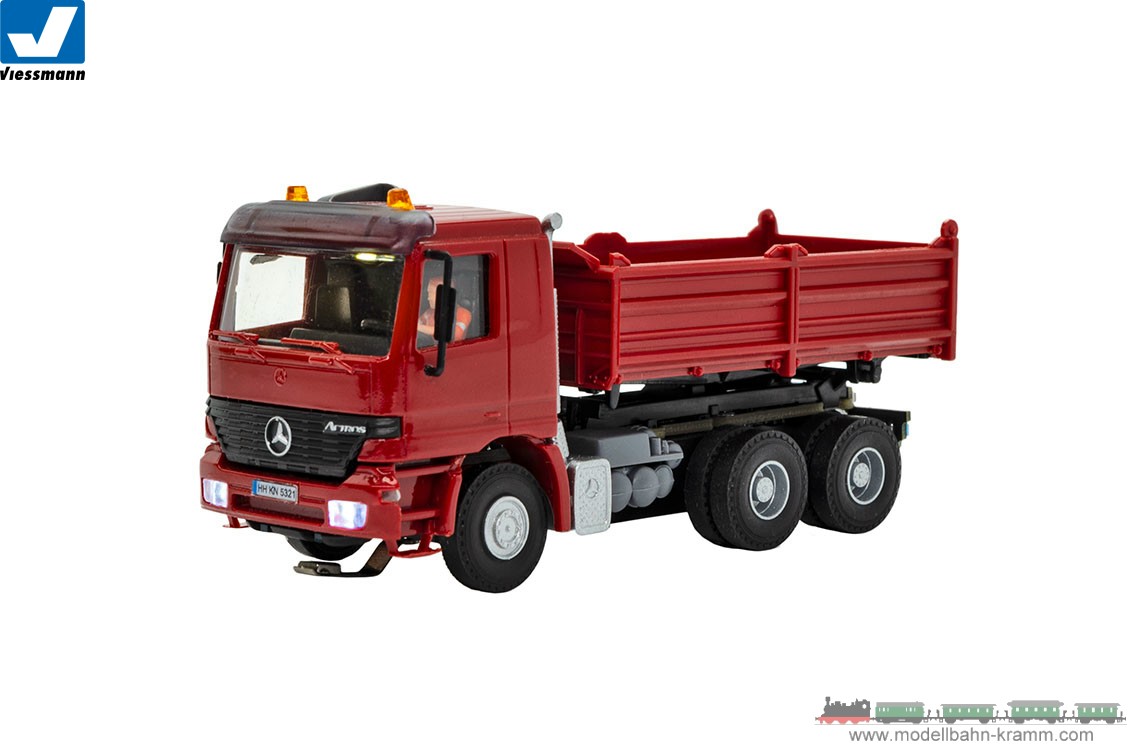 Viessmann 8014, EAN 4026602080147: MB ACTROS 3-axle dump truck with rotatingflashing lights, red, bas