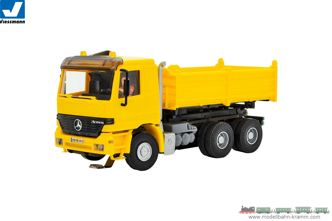 Viessmann 8015, EAN 4026602080154: MB ACTROS 3-axle dump truck with rotatingflashing lights, yellow,